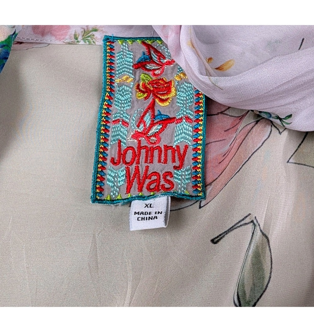 Johnny Was Silk Kimono Cardigan XL Floral Embroidered Print Boho Open Front - Picture 3 of 4